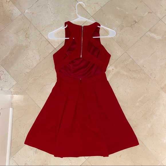 Lulu’s Fit Flare Red Pleated Cutout Mini Dress XS - Picture 3 of 5